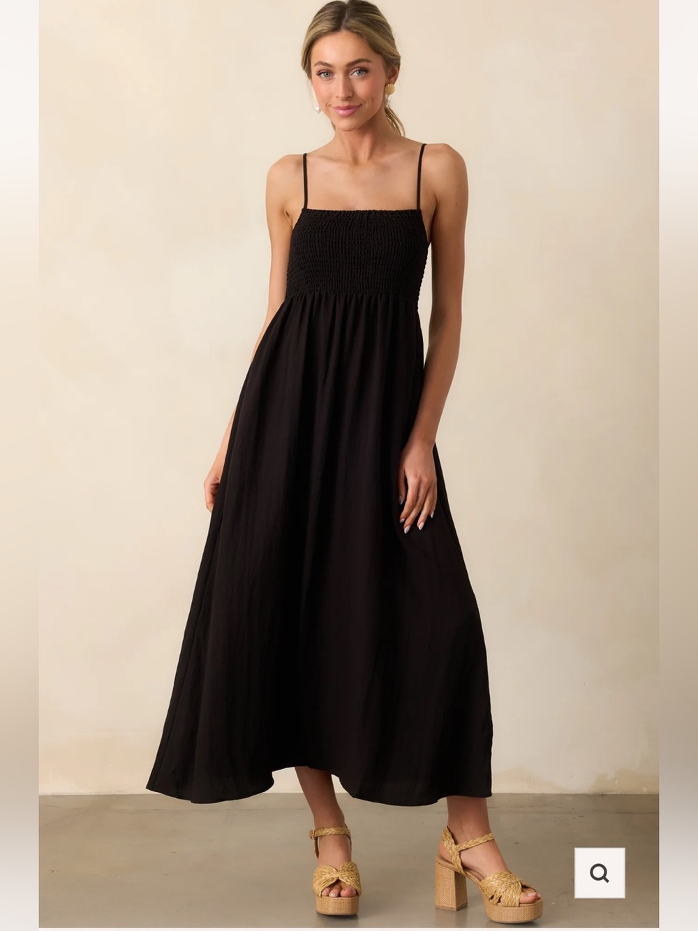 Z Supply Black Smocked Waist Midi Dress